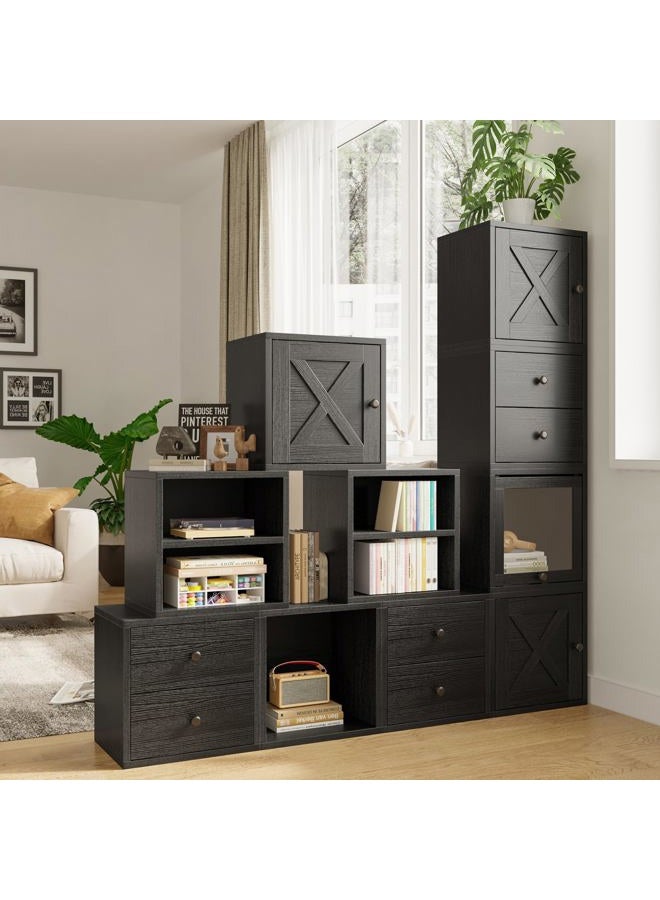 FUSUNBAO Magic DIY Cube Storage Organizer Stackable Cubes for Home Books Clothes Toy -Modular Cubby Storage System -Office Cubical -Bookcase Closet (Black, Drawer Cube) - Image 3