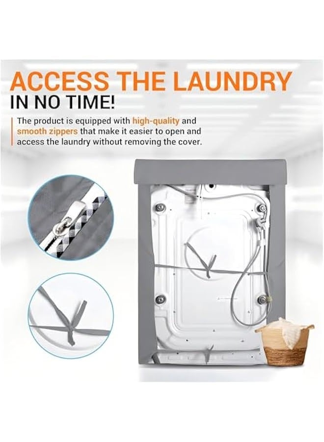 Beauenty Waterproof Washing Machine Cover, Silver Coated Oxford Fabric Washer and Dryer Dust Cover, Sun-Resistant, Dustproof, Anti-Splash for Indoor and Outdoor Use (Grey, M(8-10kg)) - Image 3