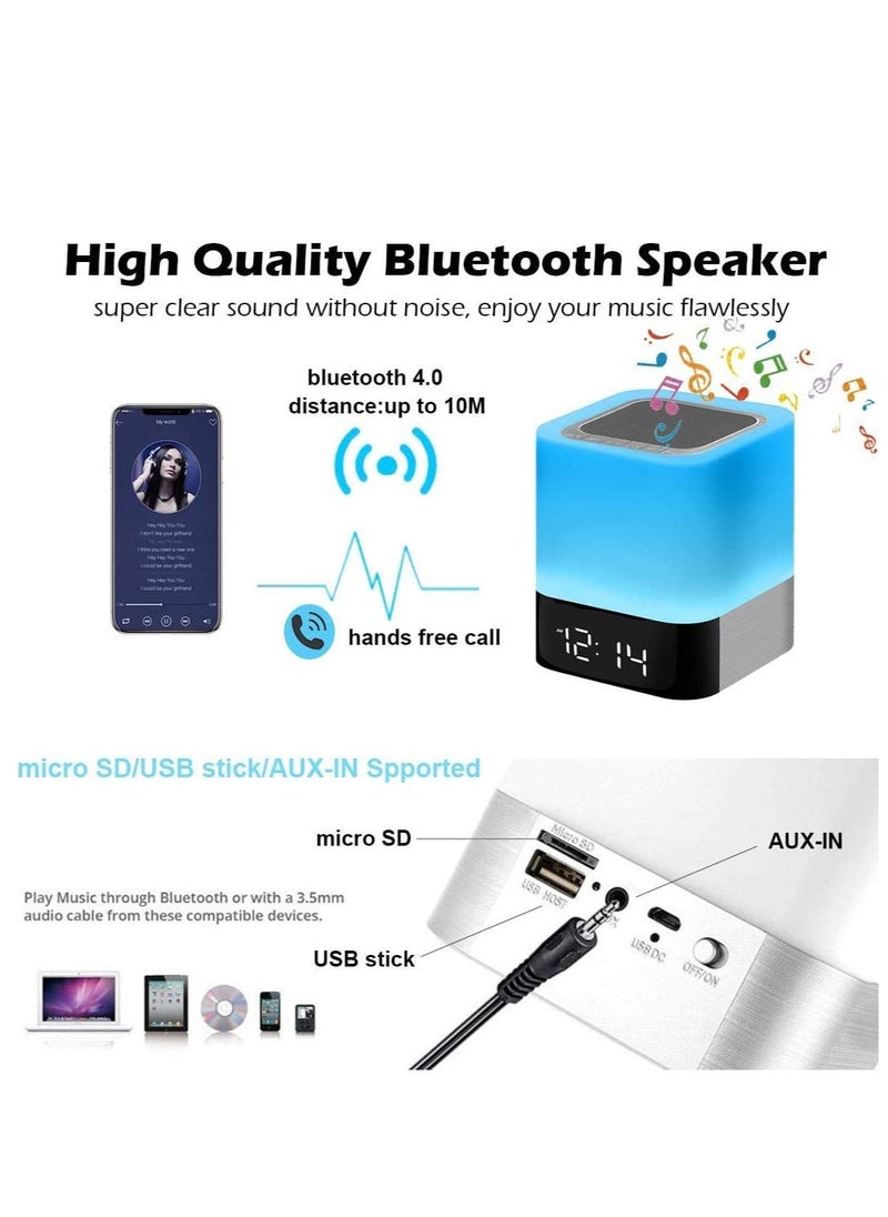 Generic - Bluetooth Speaker with Night Light, Touch Sensor Alarm Clock, Dimmable Multi-Color Bedside Lamp, MP3 Player, Wireless Sound System for Home Use - Image 1
