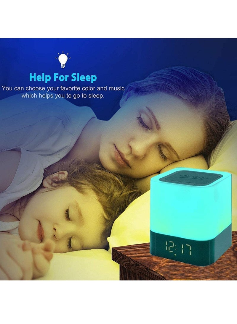 Generic - Bluetooth Speaker with Night Light, Touch Sensor Alarm Clock, Dimmable Multi-Color Bedside Lamp, MP3 Player, Wireless Sound System for Home Use - Image 1