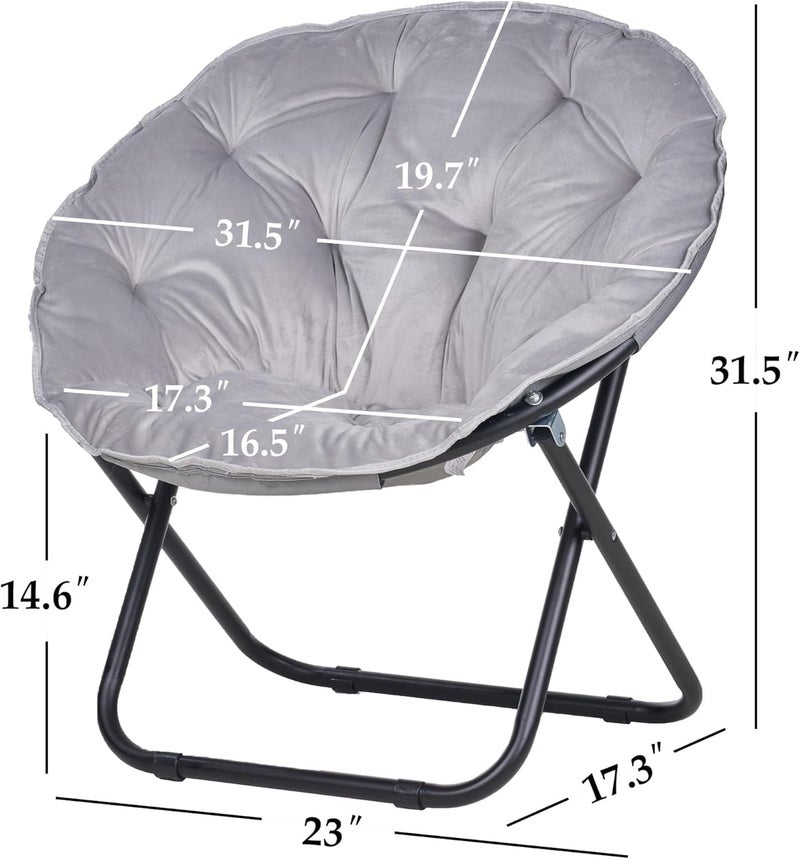 VECELO Saucer Chair for Adults, Folding Moon Chair with Metal Frame, Faux Fur for Bedroom, Living Room, Dorm Room, Apartment, Black - Image 2