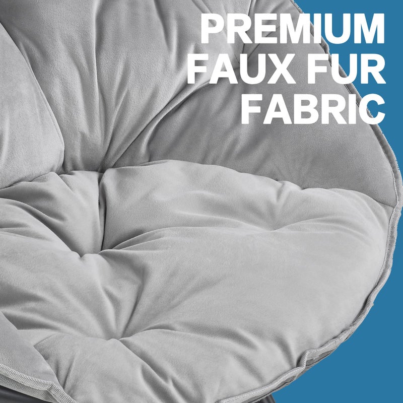 VECELO Saucer Chair for Adults, Folding Moon Chair with Metal Frame, Faux Fur for Bedroom, Living Room, Dorm Room, Apartment, Black - Image 4