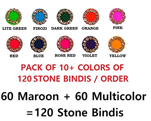 VAMA Designer Bindee Sindoor Kumkum Pottu Bindi Stone sticker for women Maroon Multicolour stone bindis for ladies Size 6mm Pack of 120 Stone Bindis - Image 3