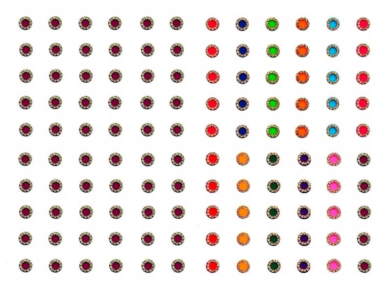 VAMA Designer Bindee Sindoor Kumkum Pottu Bindi Stone sticker for women Maroon Multicolour stone bindis for ladies Size 6mm Pack of 120 Stone Bindis - Image 1