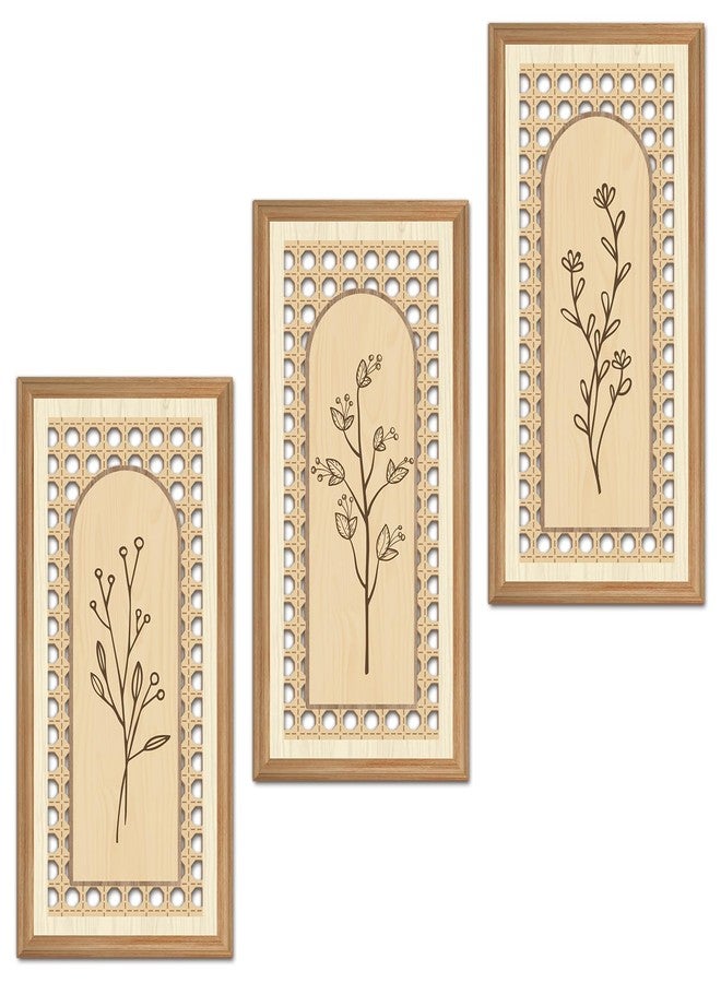 IARTTOP 3 Pcs Boho Arch Wood Wall Art 8x16 Inch Minimalist Hollow Rattan Botanical Floral Wall Decor Rustic Farmhouse Wooden Hanging Decor for Living Room Bedroom Office Home Decor - Image 1