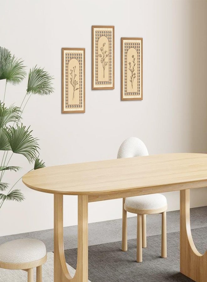 IARTTOP 3 Pcs Boho Arch Wood Wall Art 8x16 Inch Minimalist Hollow Rattan Botanical Floral Wall Decor Rustic Farmhouse Wooden Hanging Decor for Living Room Bedroom Office Home Decor - Image 5