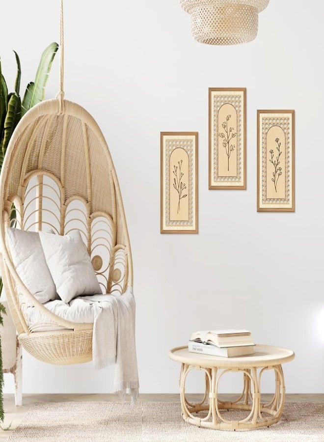 IARTTOP 3 Pcs Boho Arch Wood Wall Art 8x16 Inch Minimalist Hollow Rattan Botanical Floral Wall Decor Rustic Farmhouse Wooden Hanging Decor for Living Room Bedroom Office Home Decor - Image 4