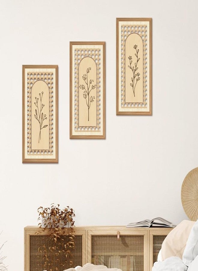 IARTTOP 3 Pcs Boho Arch Wood Wall Art 8x16 Inch Minimalist Hollow Rattan Botanical Floral Wall Decor Rustic Farmhouse Wooden Hanging Decor for Living Room Bedroom Office Home Decor - Image 2