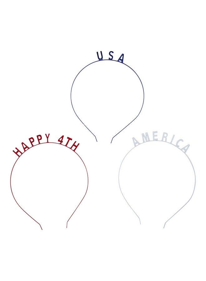 Lux Accessories Red Blue White Happy 4Th Usa America Wire Fashion Headband (3Pc) - Image 1