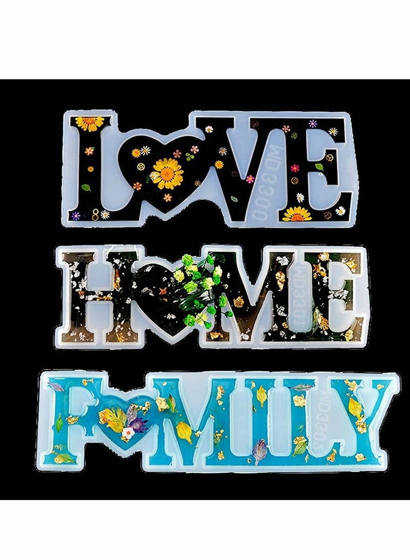 KASTWAVE Crystal Silicone Letter Molds, Love Home Family Resin Molds Kit, DIY Epoxy Molds for Home Decor Wall Art Hanging (Mix 3 Pcs) - Image 1