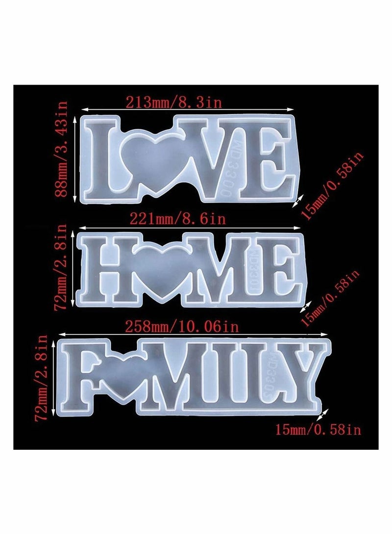 KASTWAVE Crystal Silicone Letter Molds, Love Home Family Resin Molds Kit, DIY Epoxy Molds for Home Decor Wall Art Hanging (Mix 3 Pcs) - Image 3