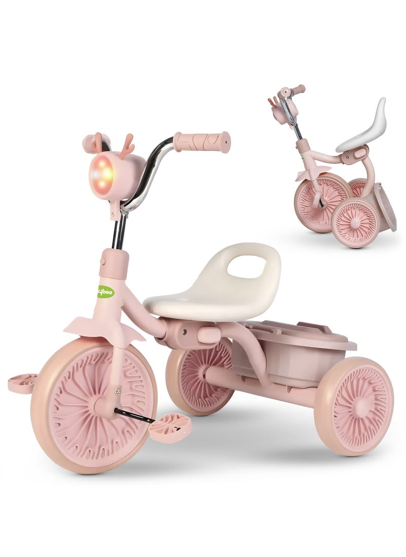 BAYBEE - Triky Foldable Baby Tricycle for Kids, Baby Cycle with Light, Music, High Backrest & Rear Storage Basket | Kids Cycle Bike | Kids Tricycle Cyle for Kids 2 to 5 Years Boys Girls Pink - Image 1