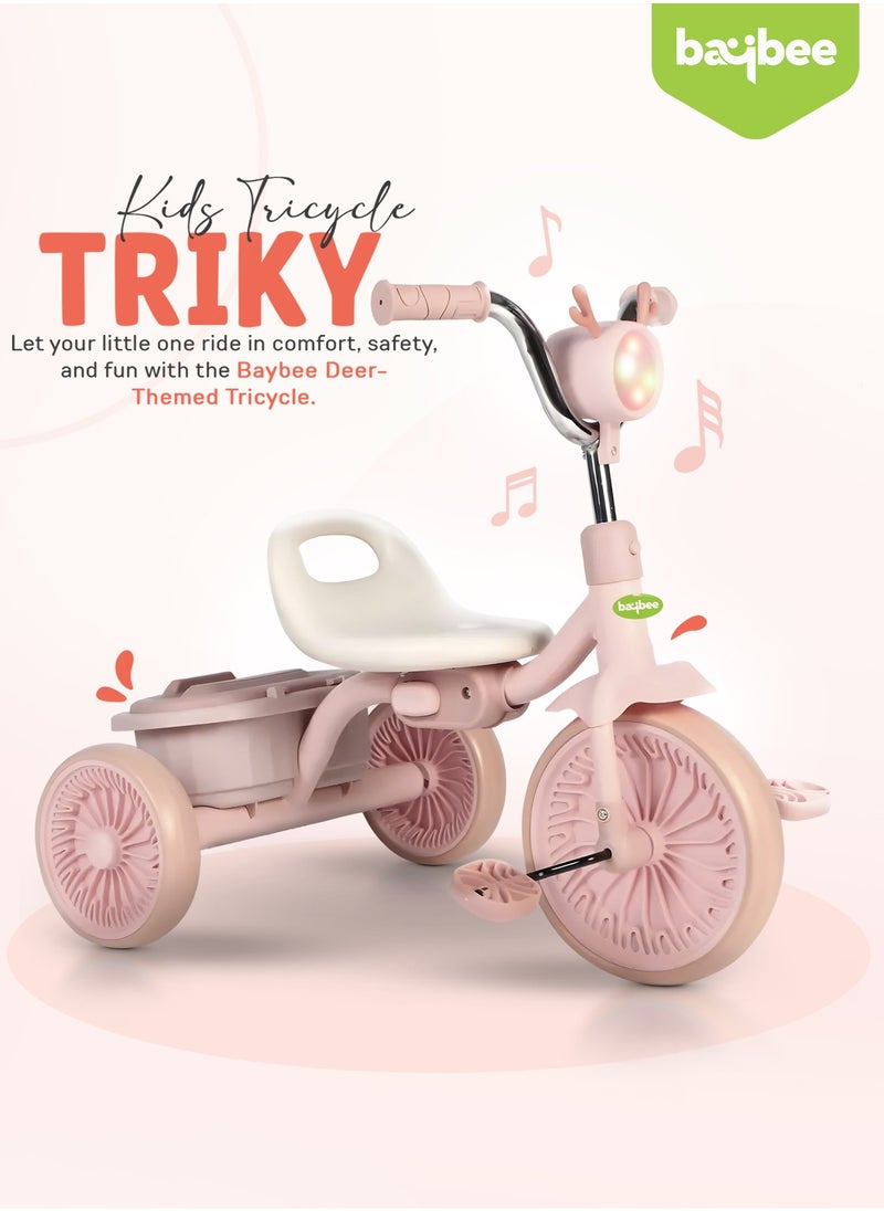 BAYBEE - Triky Foldable Baby Tricycle for Kids, Baby Cycle with Light, Music, High Backrest & Rear Storage Basket | Kids Cycle Bike | Kids Tricycle Cyle for Kids 2 to 5 Years Boys Girls Pink - Image 1