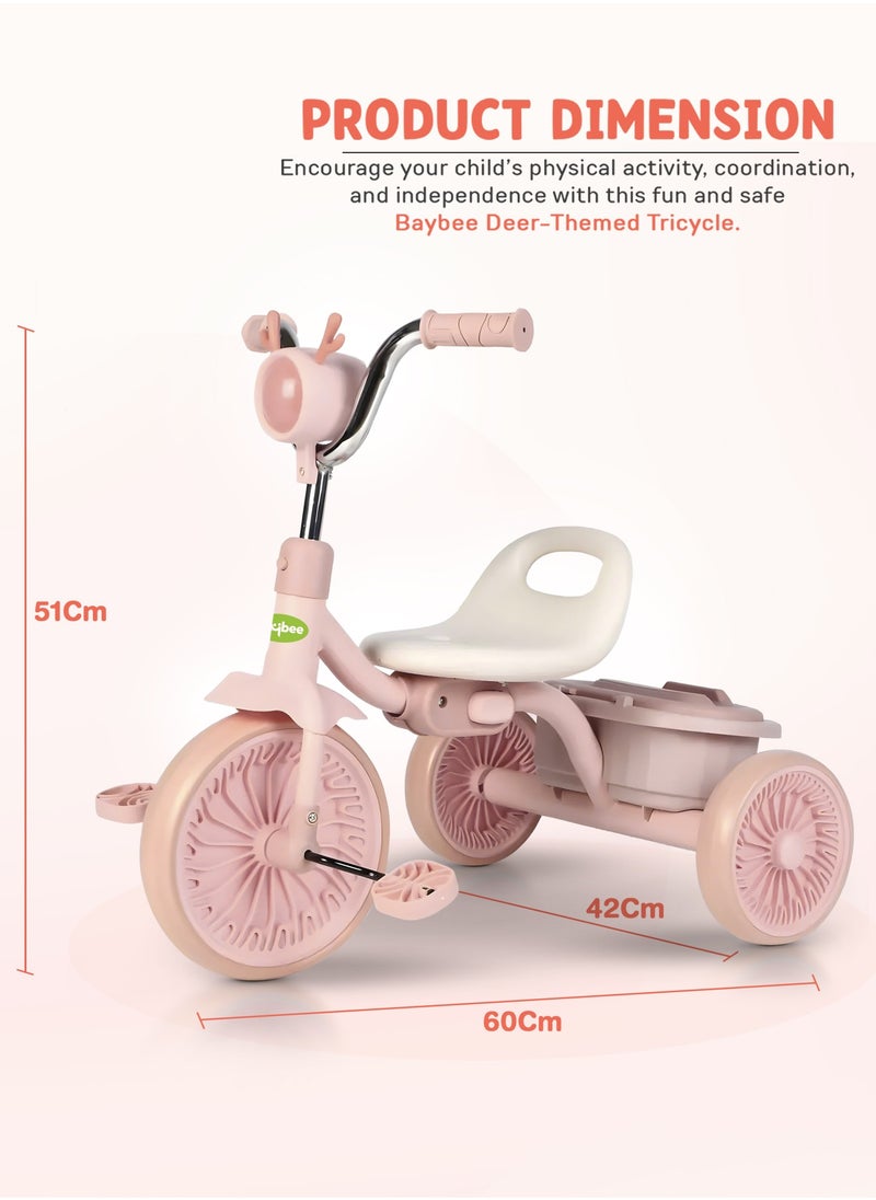 BAYBEE - Triky Foldable Baby Tricycle for Kids, Baby Cycle with Light, Music, High Backrest & Rear Storage Basket | Kids Cycle Bike | Kids Tricycle Cyle for Kids 2 to 5 Years Boys Girls Pink - Image 1