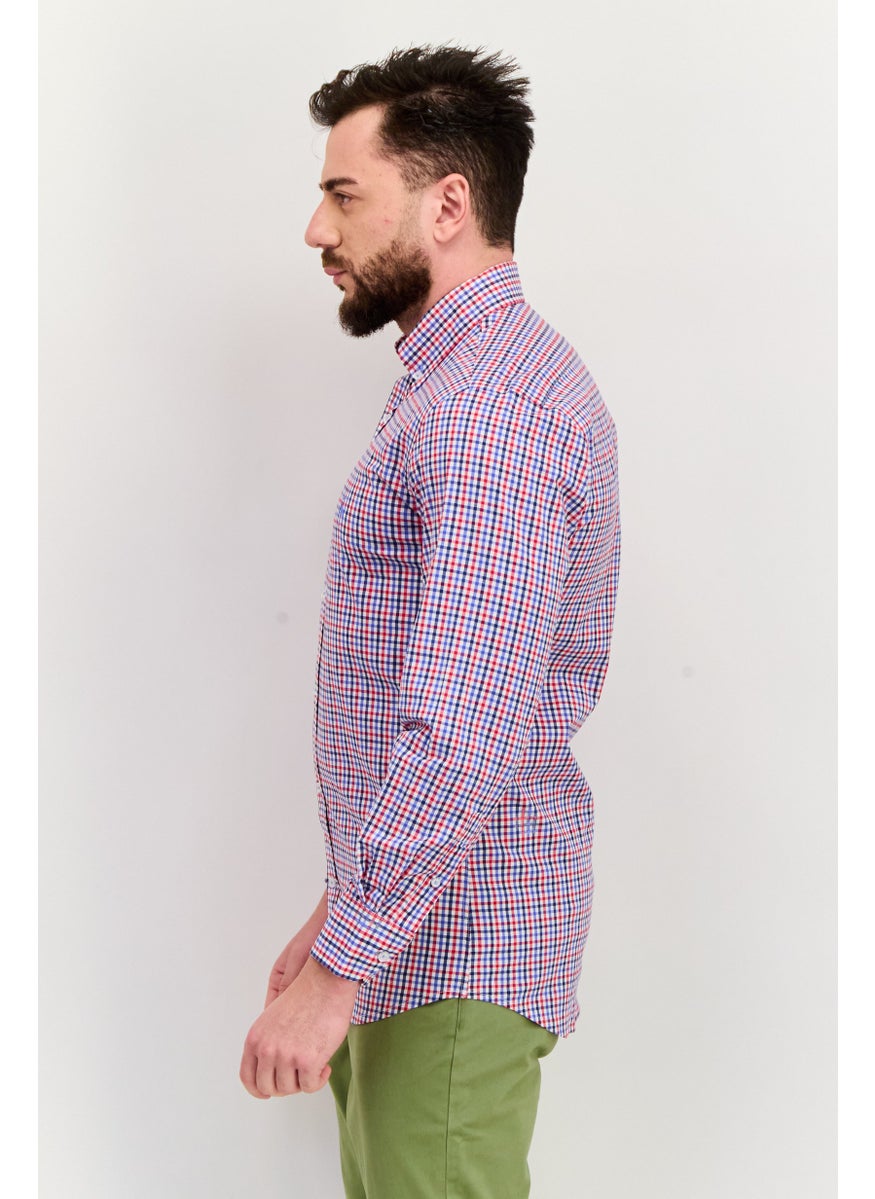 Tailorbyrd Men Regular Fit Gingham Pattern Long Sleeve Casual Shirt, Red  - Image 4