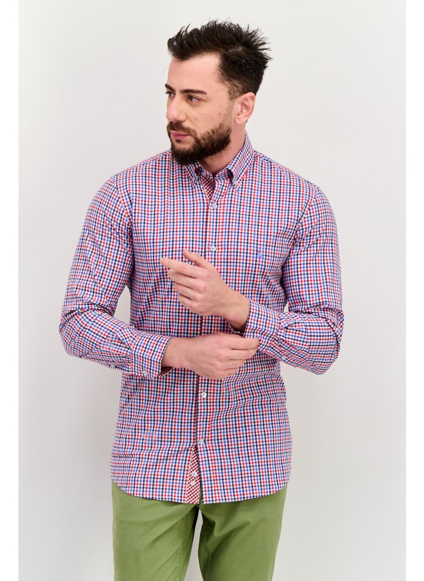 Tailorbyrd Men Regular Fit Gingham Pattern Long Sleeve Casual Shirt, Red  - Image 1