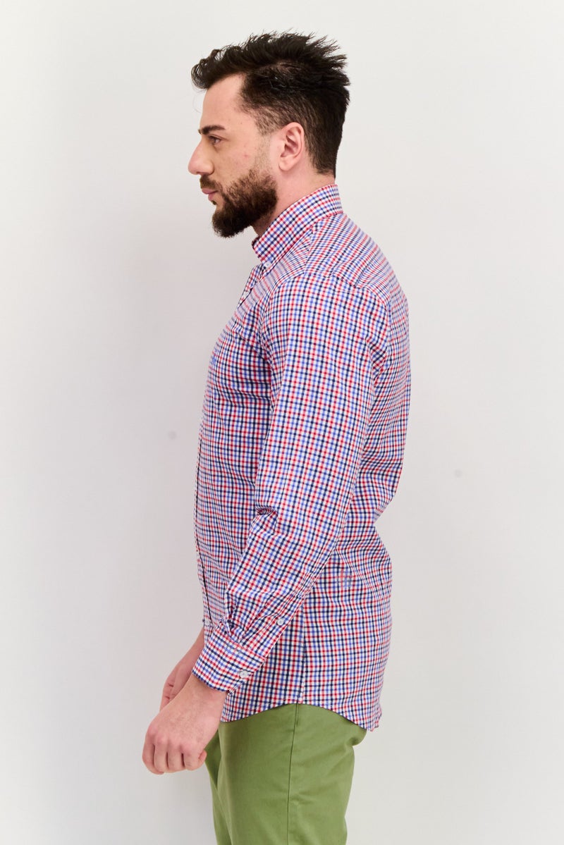 Tailorbyrd Men Regular Fit Gingham Pattern Long Sleeve Casual Shirt, Red - Image 4