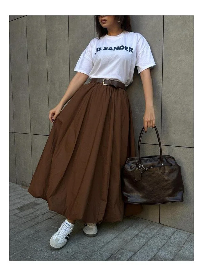 mina aise Women's Coffee Elastic Long Lined Balloon Skirt 29004.