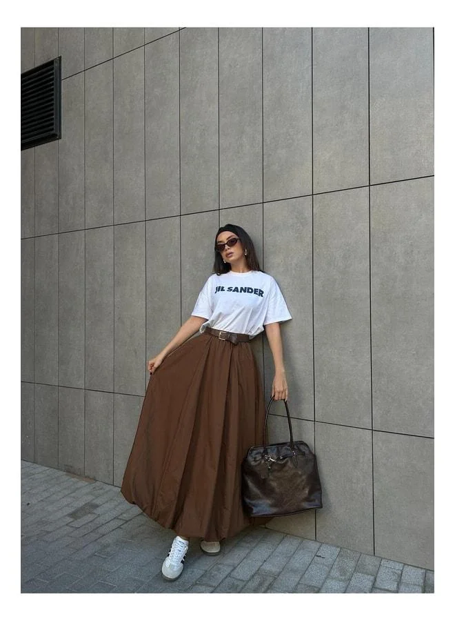 mina aise Women's Coffee Elastic Long Lined Balloon Skirt 29004.