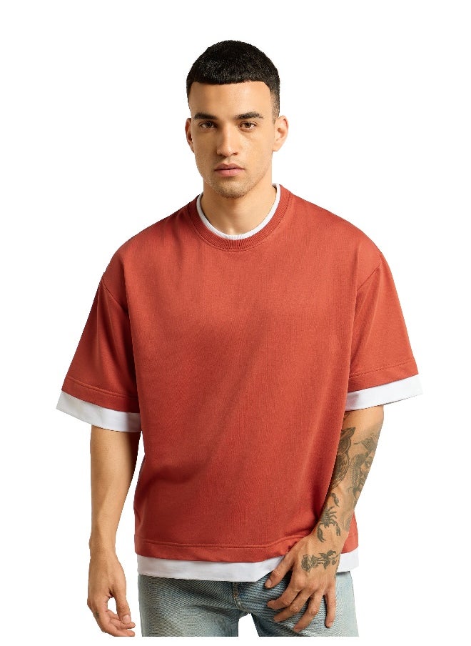 Beyoung Rust Orange Jersey Knit Oversized T-Shirt  - Image 5