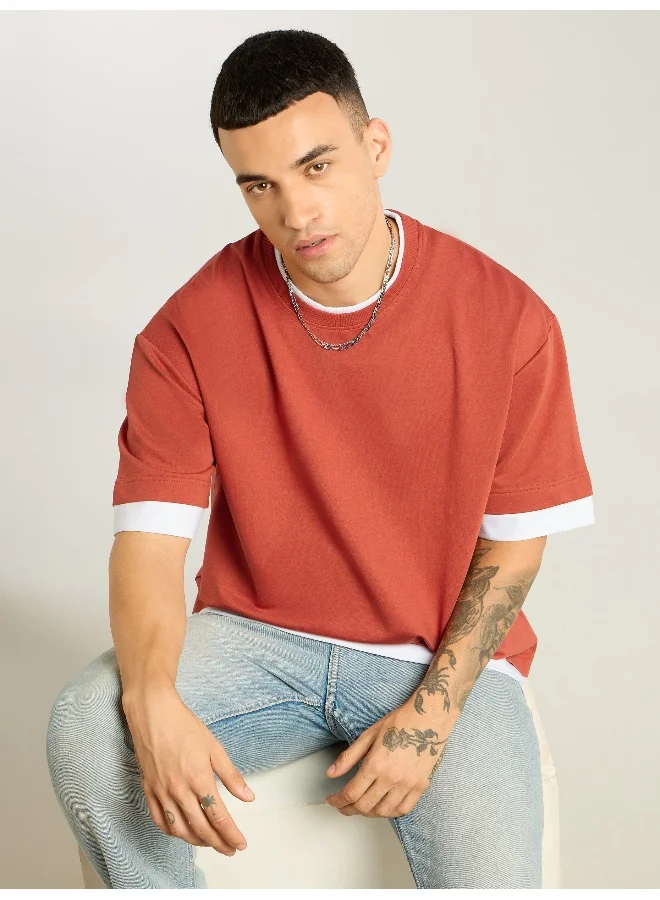 Beyoung Rust Orange Jersey Knit Oversized T-Shirt