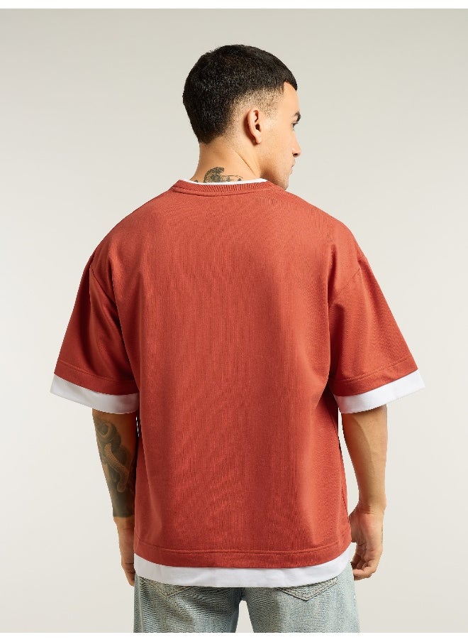 Beyoung Rust Orange Jersey Knit Oversized T-Shirt  - Image 2