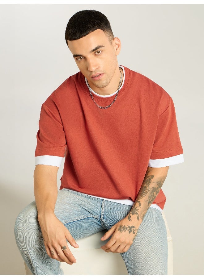Beyoung Rust Orange Jersey Knit Oversized T-Shirt  - Image 1