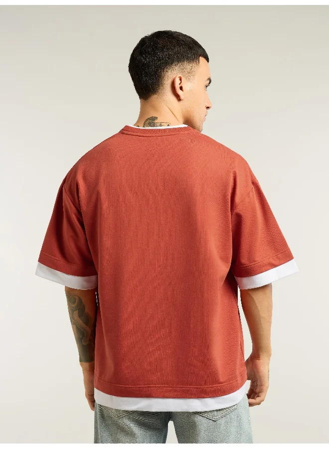 Beyoung Rust Orange Jersey Knit Oversized T-Shirt