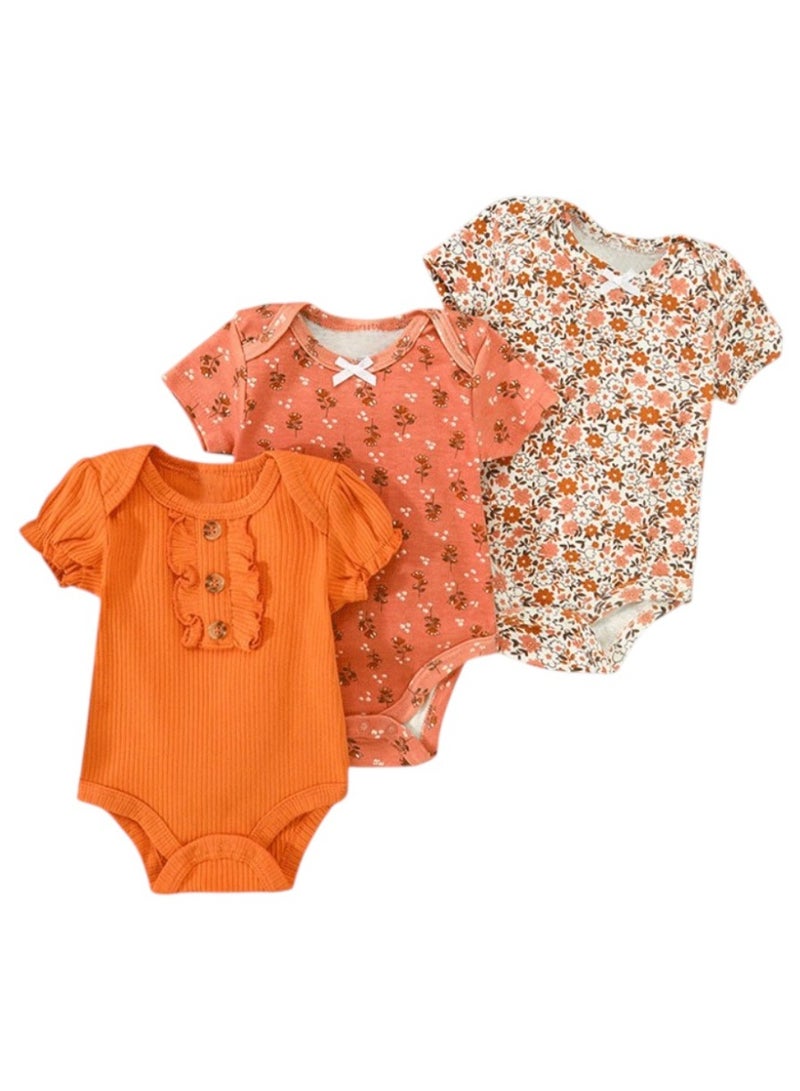 Bambimici Flower Desert Baby  Bodysuit Short Sleeve  – 3-Piece Newborn Outfit - Image 1