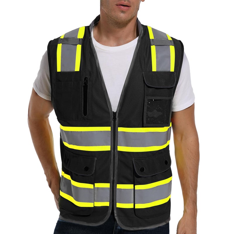 ArcRidge Reflective Safety Vest for Men and Women High Visibility Construction Vest Dual Tone Reflective Strips Black XXLarge