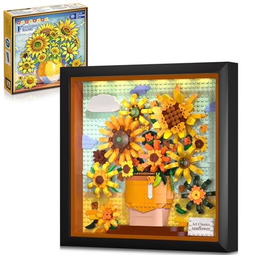 HOGOKIDS Flowers Sunflower Building Set with Lights - Botanical Collection Painting Frame Artwork Mini Building Blocks for Home Dcor Wall Art Architecture Sets for Adults Teens - 807PCS - Image 1