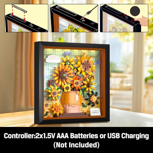 HOGOKIDS Flowers Sunflower Building Set with Lights - Botanical Collection Painting Frame Artwork Mini Building Blocks for Home Dcor Wall Art Architecture Sets for Adults Teens - 807PCS - Image 5