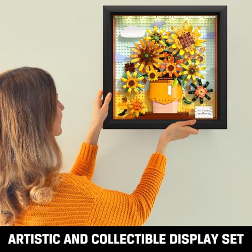 HOGOKIDS Flowers Sunflower Building Set with Lights - Botanical Collection Painting Frame Artwork Mini Building Blocks for Home Dcor Wall Art Architecture Sets for Adults Teens - 807PCS - Image 3