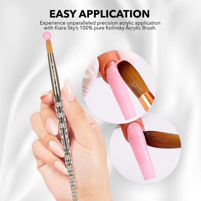 Kiara Sky Acrylic Brush #12 - Clear | 100% Pure Kolinsky | Crystal Cut Handle and Acetone Resistant - Image 4