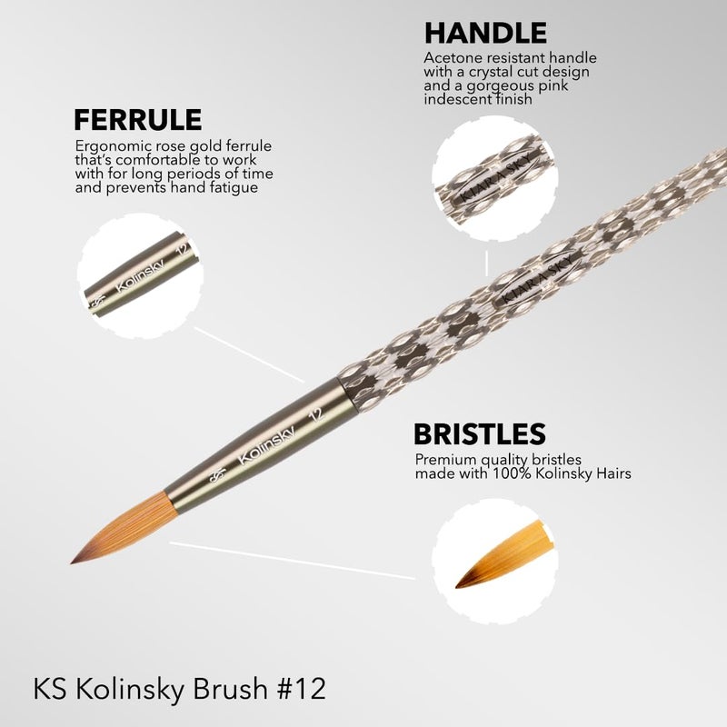 Kiara Sky Acrylic Brush #12 - Clear | 100% Pure Kolinsky | Crystal Cut Handle and Acetone Resistant - Image 3
