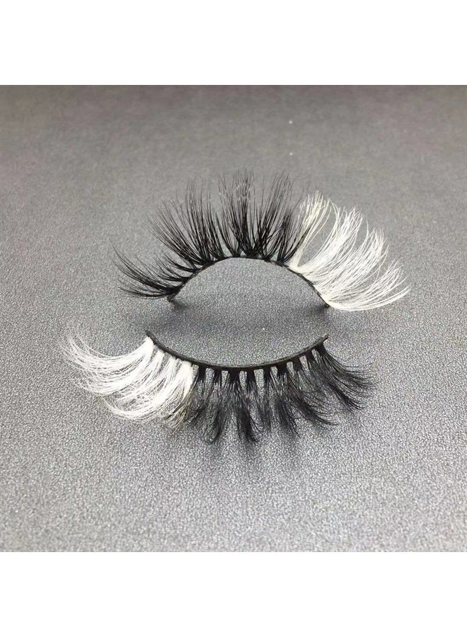 Outopen 5 Pairs 20mm White and Black False Eyelashes with White Color on End, Two Toned Color Lashes Eyelashes Extension Tools Cosplay Makeup Natural Looking Masquerade Party Eyelashes - Image 1