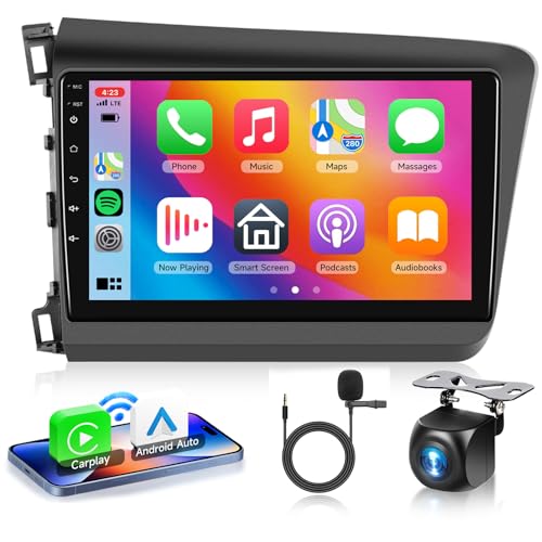VECHTEL 2G+64G Android 13 Car Stereo for Honda Civic 2012-2015 with Wireless Carplay Android Auto, 9 Inch Touch Screen Radio Support GPS/WiFi/Bluetooth/FM/SWC/Backup Camera - Image 1