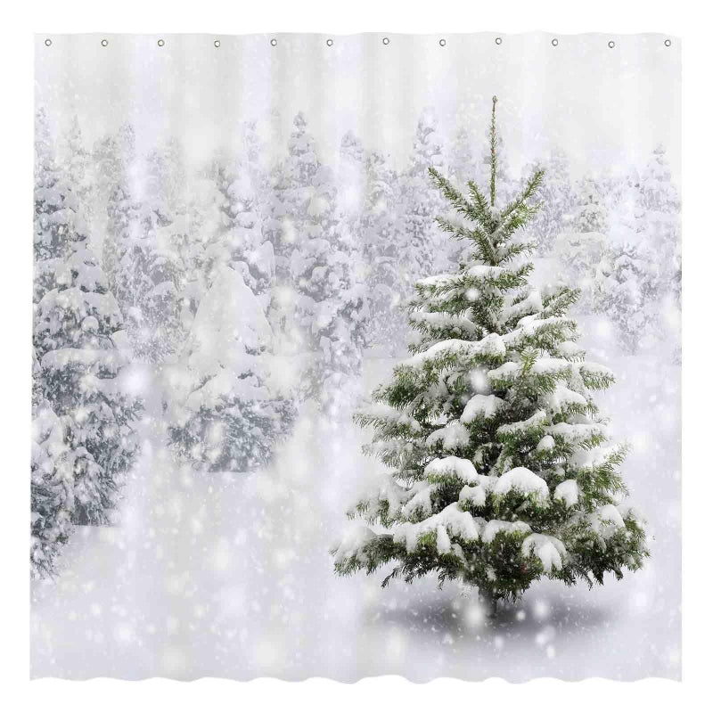 Allenjoy 72x72 inch Christmas Shower Curtain Set Natural Winter Forest Snowflake Snowfall Bathroom Curtain Durable Waterproof Fabric Bathtub Sets Home Decor - Image 1