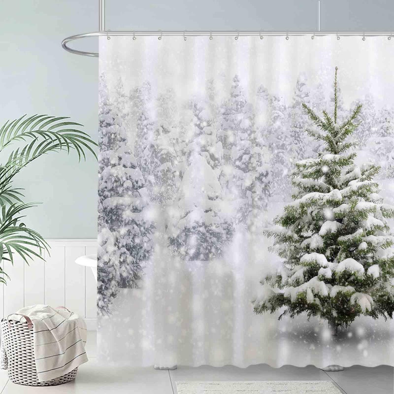 Allenjoy 72x72 inch Christmas Shower Curtain Set Natural Winter Forest Snowflake Snowfall Bathroom Curtain Durable Waterproof Fabric Bathtub Sets Home Decor - Image 2
