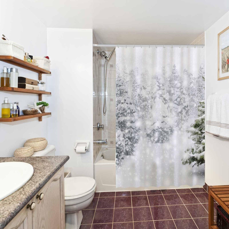 Allenjoy 72x72 inch Christmas Shower Curtain Set Natural Winter Forest Snowflake Snowfall Bathroom Curtain Durable Waterproof Fabric Bathtub Sets Home Decor - Image 5