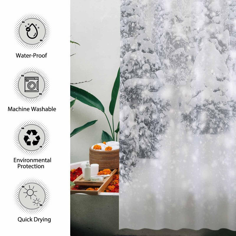 Allenjoy 72x72 inch Christmas Shower Curtain Set Natural Winter Forest Snowflake Snowfall Bathroom Curtain Durable Waterproof Fabric Bathtub Sets Home Decor - Image 4
