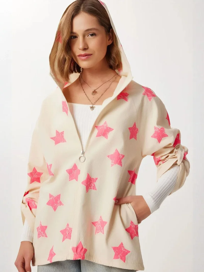 Lovely Istanbul ISTANBUL Patterned Cotton Hooded Zipper Jacket