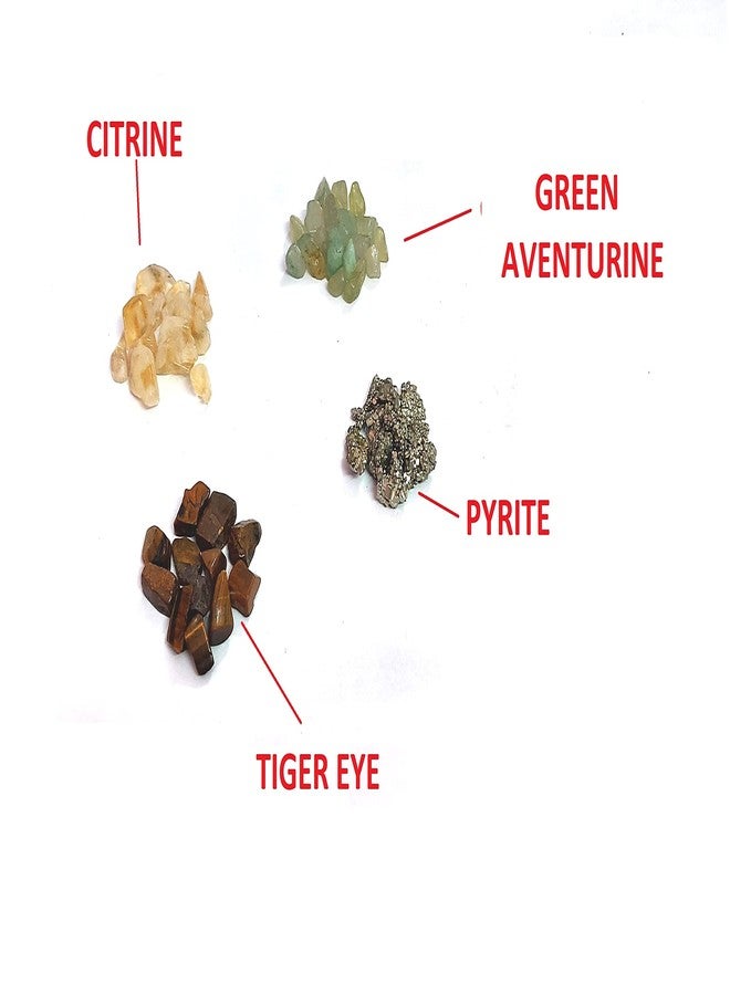 Astroghar Natural Citrine Green Aventurine Pyrite Tiger's Eye Set of 4 Crystals Chips Set Wealth and Prosperity Kit for Reiki Healing and Grid Making - Image 2