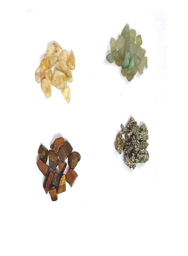 Astroghar Natural Citrine Green Aventurine Pyrite Tiger's Eye Set of 4 Crystals Chips Set Wealth and Prosperity Kit for Reiki Healing and Grid Making - Image 1