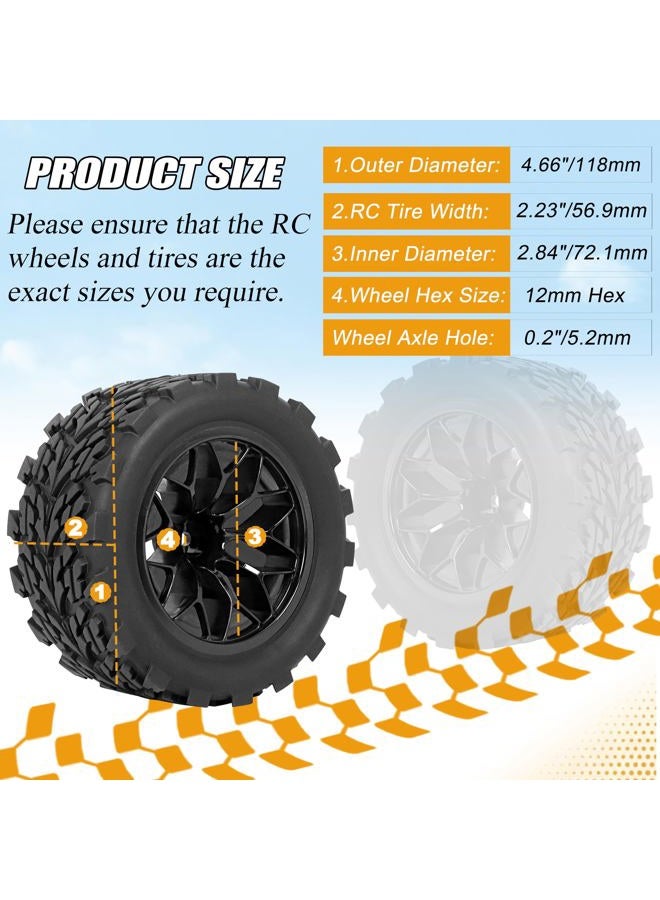 RC Station 12mm Hex RC Wheels and Tires Preglued 4PCS 1/10 Scale Monster Trunk Tires and Wheels with Foam Inserts for 1/10 Traxxas Tires and Wheels Rustler Redcat Stampede Off-Road RC Car, etc - Image 2