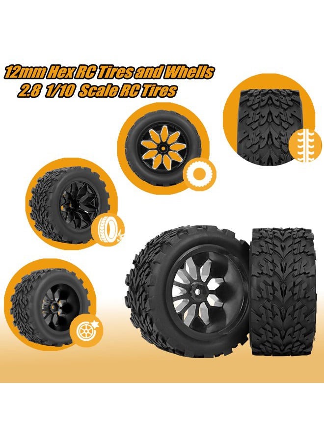 RC Station 12mm Hex RC Wheels and Tires Preglued 4PCS 1/10 Scale Monster Trunk Tires and Wheels with Foam Inserts for 1/10 Traxxas Tires and Wheels Rustler Redcat Stampede Off-Road RC Car, etc - Image 5
