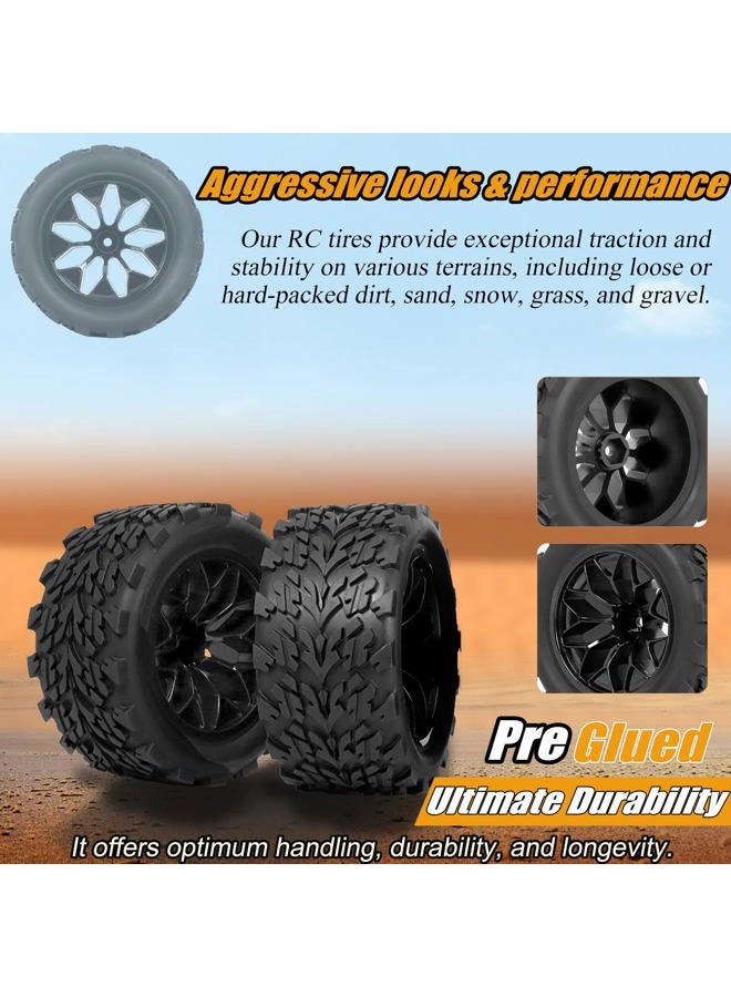 RC Station 12mm Hex RC Wheels and Tires Preglued 4PCS 1/10 Scale Monster Trunk Tires and Wheels with Foam Inserts for 1/10 Traxxas Tires and Wheels Rustler Redcat Stampede Off-Road RC Car, etc - Image 4
