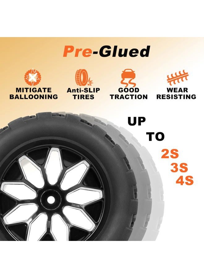 RC Station 12mm Hex RC Wheels and Tires Preglued 4PCS 1/10 Scale Monster Trunk Tires and Wheels with Foam Inserts for 1/10 Traxxas Tires and Wheels Rustler Redcat Stampede Off-Road RC Car, etc - Image 3