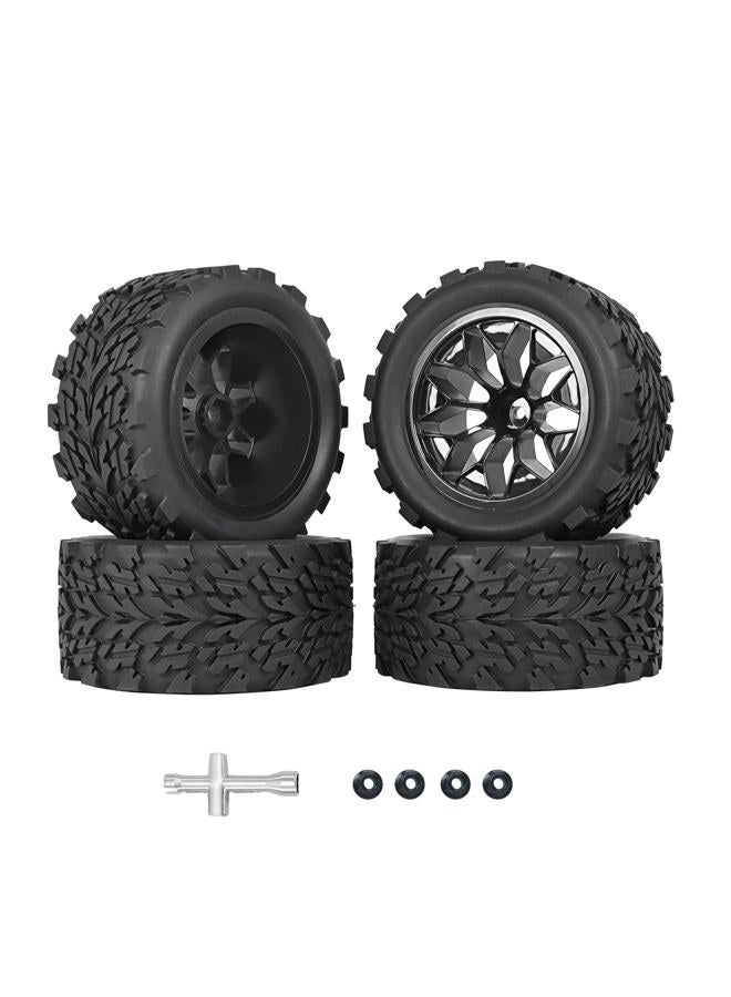 RC Station 12mm Hex RC Wheels and Tires Preglued 4PCS 1/10 Scale Monster Trunk Tires and Wheels with Foam Inserts for 1/10 Traxxas Tires and Wheels Rustler Redcat Stampede Off-Road RC Car, etc - Image 1