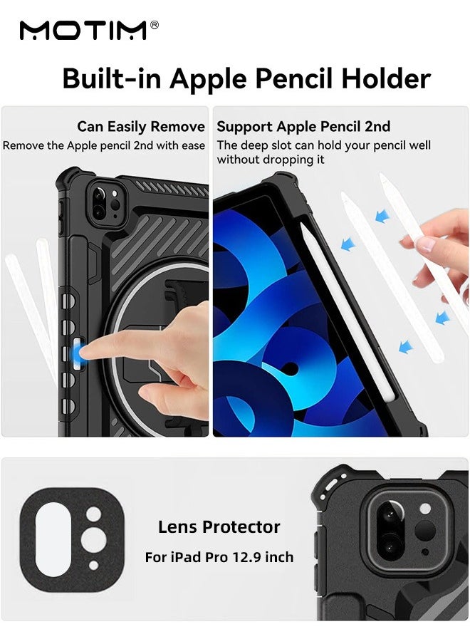 Motim iPad Pro 12.9 6th 5th 4th 3rd Generation Case, 2022 2021 2020 2018, iPad Case with 360° Rotating Kickstand, Anti-slip Handle, Apple Pencil Holder, Heavy Duty Hybrid Back Shockproof Protective Cover  - Image 5